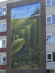 907078 Gezicht op de onlangs aangebrachte muurschildering 'De duikboot' van Jan is de Man, op de kopse kant van een ...